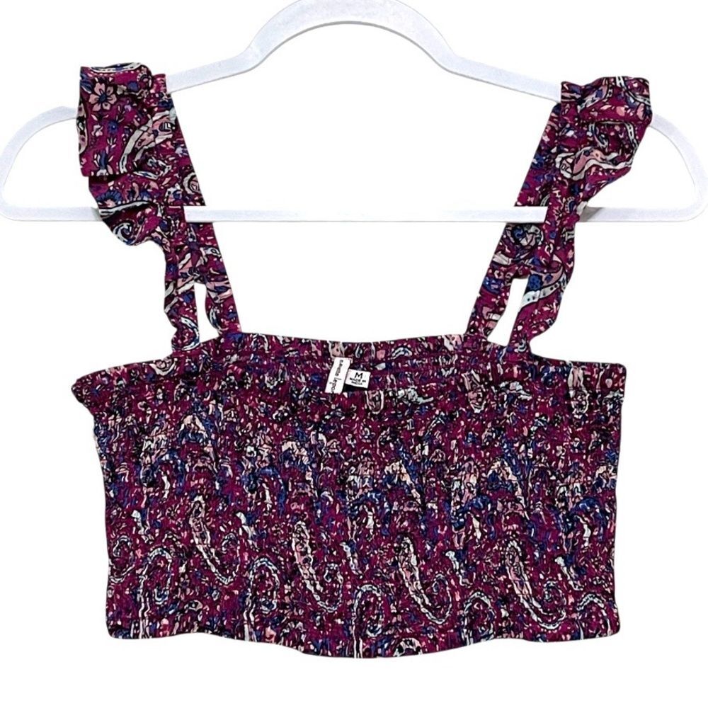Nanette Lepore Smocked Crop Top Boho Cottage Festival Summer Sleeveless Women M